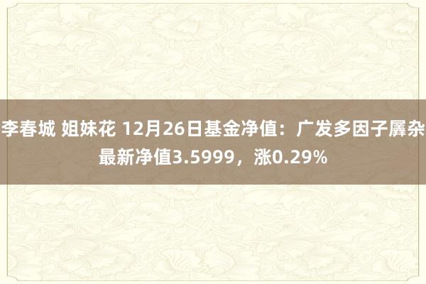 李春城 姐妹花 12月26日基金净值：广发多因子羼杂最新净值3.5999，涨0.29%