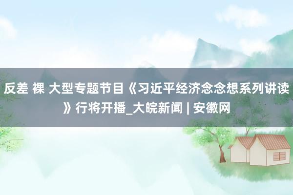 反差 裸 大型专题节目《习近平经济念念想系列讲读》行将开播_大皖新闻 | 安徽网