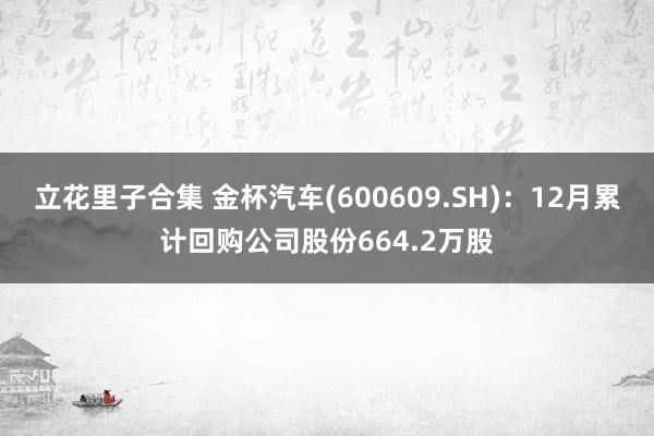 立花里子合集 金杯汽车(600609.SH)：12月累计回购公司股份664.2万股