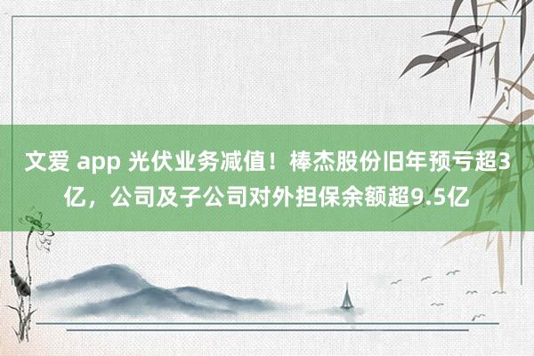文爱 app 光伏业务减值！棒杰股份旧年预亏超3亿，公司及子公司对外担保余额超9.5亿
