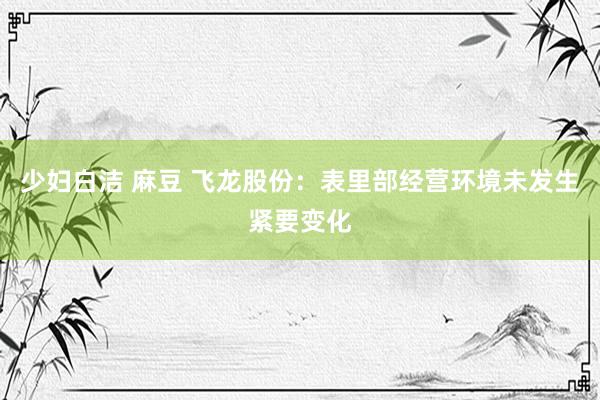 少妇白洁 麻豆 飞龙股份：表里部经营环境未发生紧要变化
