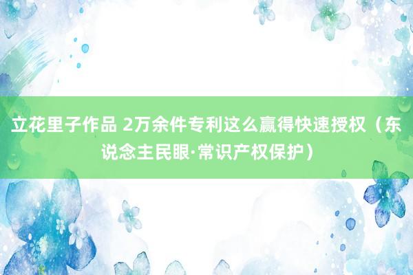 立花里子作品 2万余件专利这么赢得快速授权（东说念主民眼·常识产权保护）